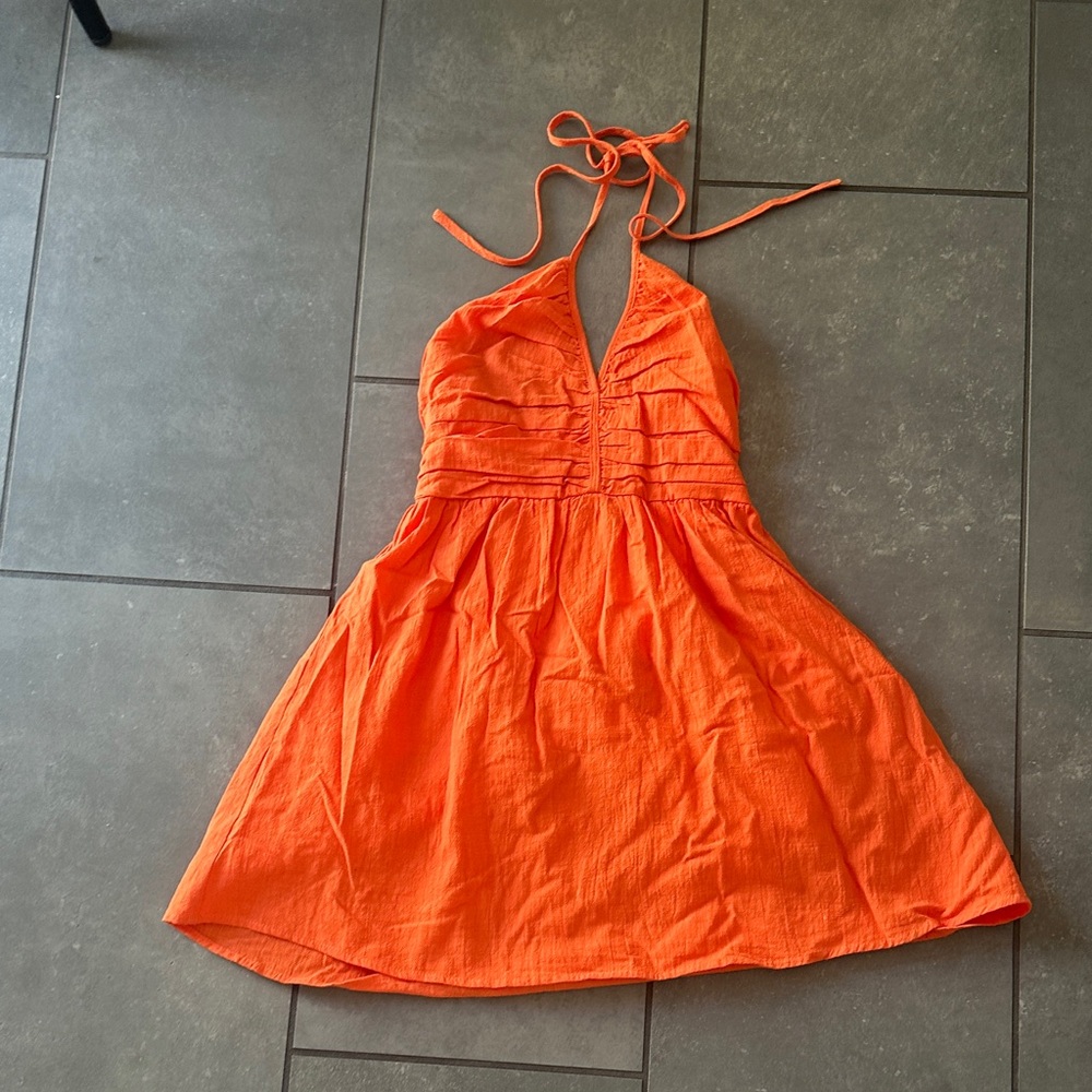 Vibrant Orange Halter Dress